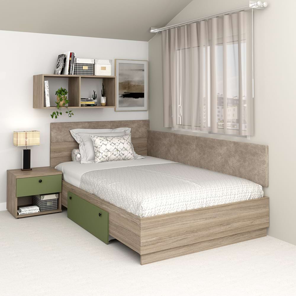 Pat colt de o persoana AMBRO, 90x200, sertar lateral, Oak, Pesto
