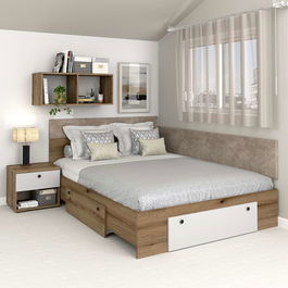 Pat colt AMBRO, 140x200, 2 sertare, Stejar, Alb