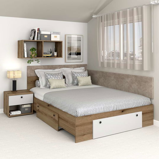 Pat colt AMBRO, 140x200, 2 sertare, Stejar, Alb