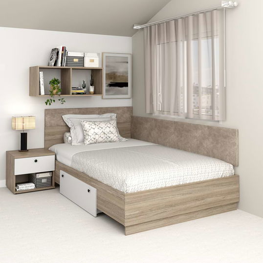 Pat colt de o persoana AMBRO, 90x200, sertar lateral, Oak, Alb