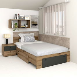 Pat colt de o persoana AMBRO, 120x200, 2 sertare, Stejar, Antracit