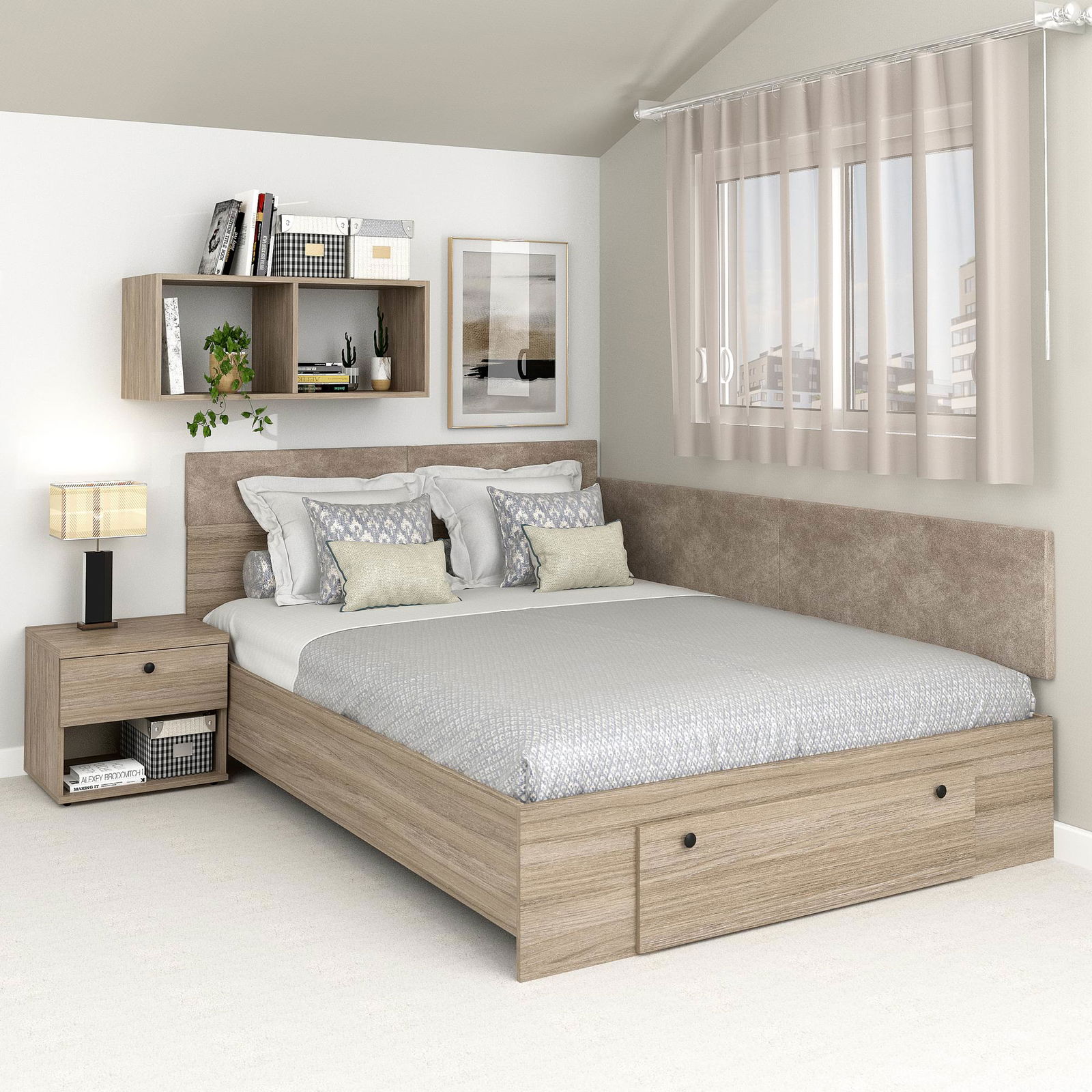 Pat colt AMBRO, 140x200, sertar frontal, Oak