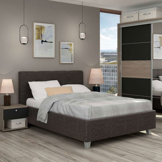 Oferta Dormitor ARISA 1, Oak, Antracit, Stofa Gri Inchis cu saltea inclusa