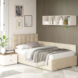 Oferta Pat de colt de o persoana GEORGIA, 120x200, H107, somiera, catifea Bej cu saltea inclusa