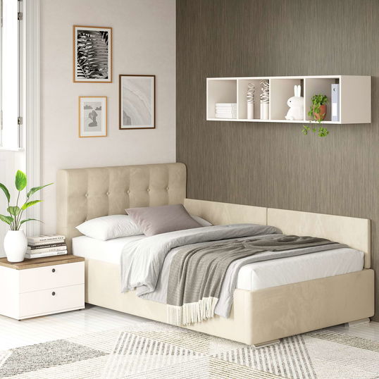 Oferta Pat de colt de o persoana GEORGIA, 120x200, H107, somiera, catifea Bej cu saltea inclusa