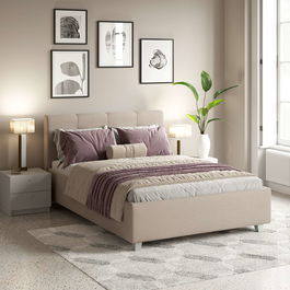 Oferta Pat tapitat ARISA, 140x200, suport saltea, stofa Grej cu saltea inclusa