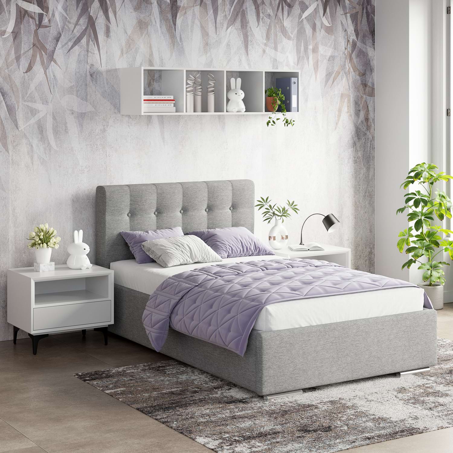 Pat tapitat de o persoana GEORGIA Clasic, 120x200, H107, somiera, Stofa Gri V90
