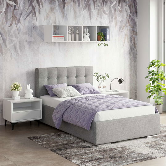 Pat tapitat de o persoana GEORGIA Clasic, 120x200, H107, somiera, Stofa Gri V90