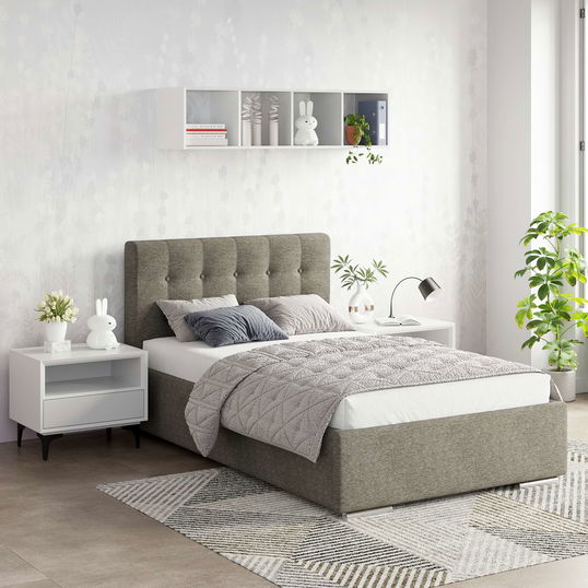 Pat tapitat copii GEORGIA Clasic, 90x200, H107, somiera, Stofa Maro Kaki V24