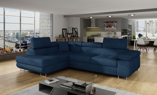 Coltar extensibil stanga 4 locuri, ELTAP, Anton, 272x203x85 cm, lemn/poliester, bleumarin