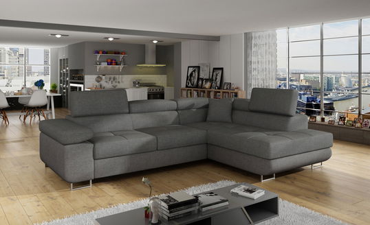 Coltar extensibil dreapta 4 locuri, ELTAP, Anton, 272x203x85 cm, lemn/poliester, gri inchis