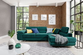 Coltar extensibil dreapta 4 locuri, ELTAP, Anton, 272x203x85 cm, lemn/poliester, verde inchis