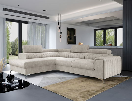Coltar extensibil stanga 4 locuri, ELTAP, Lau-03, Laurence, 278x205x92 cm, lemn/poliester, bej inchis