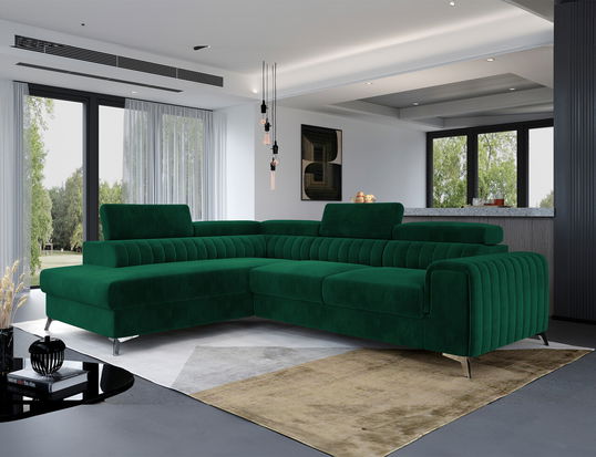 Coltar extensibil stanga 4 locuri, ELTAP, Lau-10, Laurence, 278x205x92 cm, lemn/poliester, verde inchis
