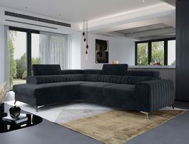 Coltar extensibil stanga 4 locuri, ELTAP, Lau-18, Laurence, 278x205x92 cm, lemn/poliester, gri inchis