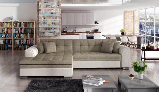 Coltar extensibil stanga 4 locuri, ELTAP, Sorento, 296x194x78 cm, lemn/poliester, bej inchis/bej deschis