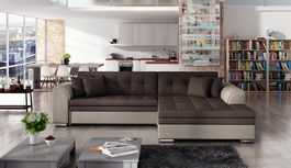 Coltar extensibil dreapta 4 locuri, ELTAP, Sorento, 296x194x78 cm, lemn/poliester, maro/bej