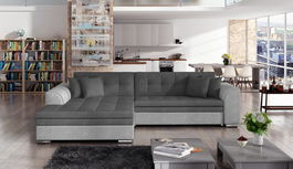 Coltar extensibil stanga 4 locuri, ELTAP, Sorento, 296x194x78 cm, lemn/poliester, gri inchis/gri deschis
