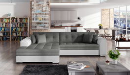 Coltar extensibil stanga 4 locuri, ELTAP, Sorento, 296x194x78 cm, lemn/poliester, gri inchis/alb