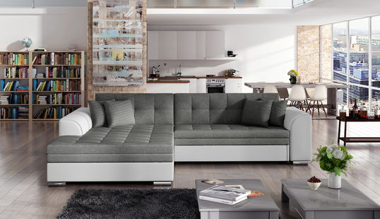 Coltar extensibil stanga 4 locuri, ELTAP, Sorento, 296x194x78 cm, lemn/poliester, gri inchis/alb