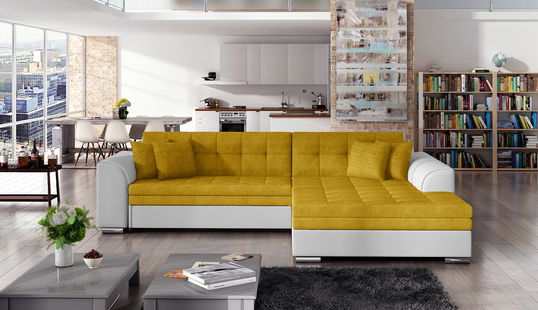 Coltar extensibil dreapta 4 locuri, ELTAP, Sorento, 296x194x78 cm, lemn/poliester, mustar/alb