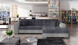 Coltar extensibil dreapta 4 locuri, ELTAP, Sorento, 296x194x78 cm, lemn/poliester, gri/gri deschis