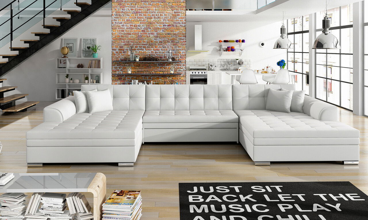 Coltar extensibil 5 locuri, ELTAP, Vento, 359x165x87 cm, lemn/poliester, alb