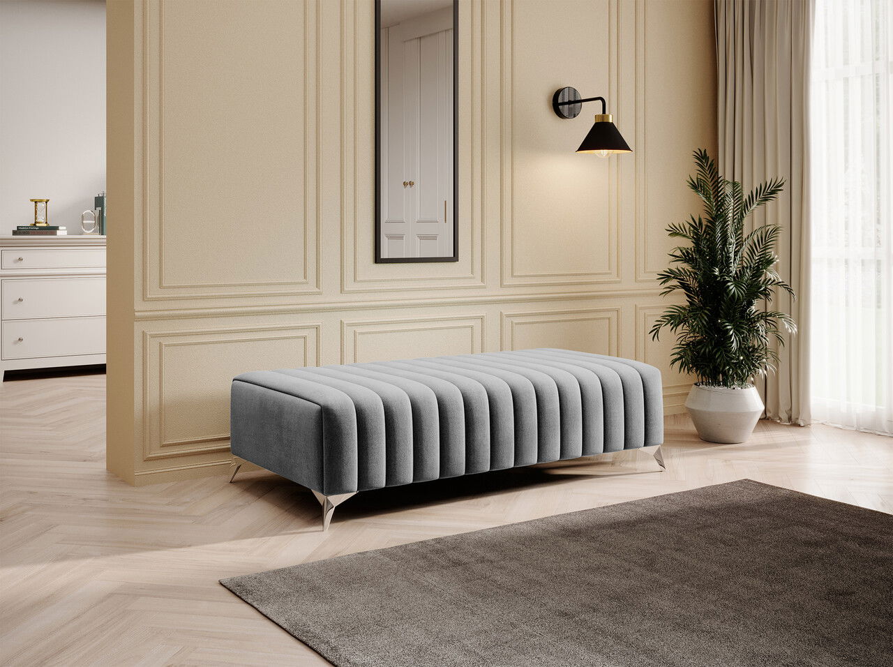 Bancheta, ELTAP, PU-LAU-03NU, Laurence, 132x64x36 cm, poliester, gri deschis