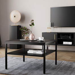 Masuta de cafea ELTAP, Lanzzi, 60x60x40 cm, metal/MDF laminat, negru/auriu