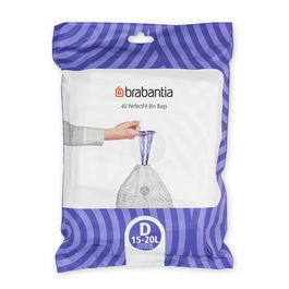 Set 40 saci de gunoi, Brabantia, PerfectFit, marimea D, 15-20 L, nailon, alb