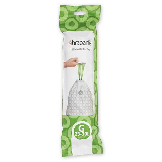 Set 10 saci de gunoi, Brabantia, PerfectFit, marimea G, 23-30 L, nailon, alb