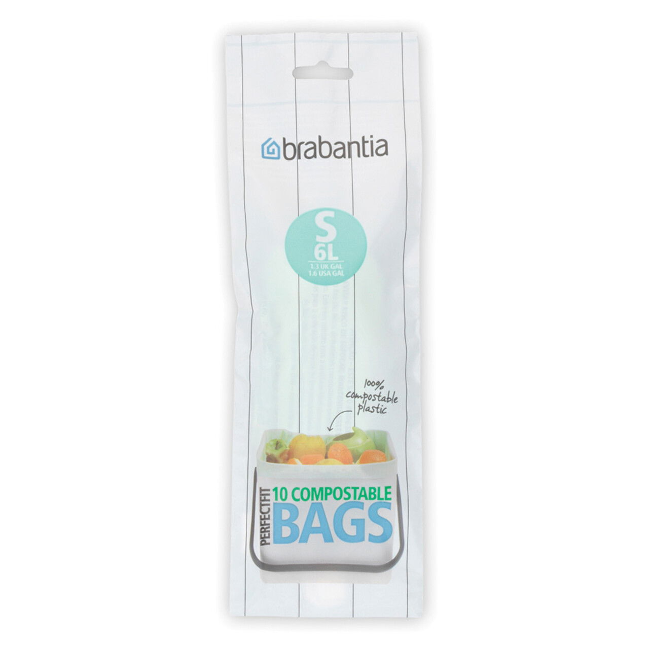 Set 10 saci de gunoi, Brabantia, PerfectFit Sort&Go, marimea S, 6 L, nailon, verde