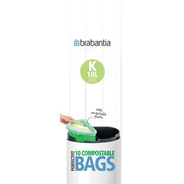 Set 10 saci de gunoi, Brabantia, PerfectFit Twin, marimea K, 10 L, nailon, verde