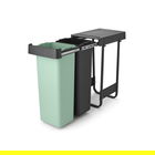 Cos de gunoi incorporat, Brabantia, Sort&Go, 2x30 L, 48.1x30.4x63.7 cm, polipropilena, gri inchis/verde jad