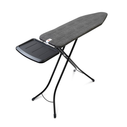Masa de calcat, Brabantia B, Denim Black, 124x38 cm, 7 pozitii de reglare, cu suport statie de calcat, otel/bumbac, negru denim