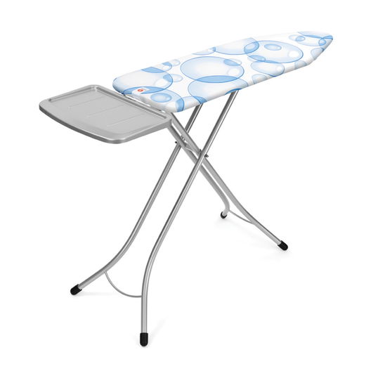 Masa de calcat, Brabantia B, PerfectFlow Bubbles, 124x38 cm, 7 pozitii de reglare, cu suport statie de calcat, polipropilena/otel/bumbac