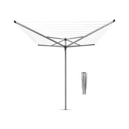 Uscator de rufe rotativ cu 4 brate + cu suport fixare pamant, Brabantia, TopSpinner, 40 m capacitate de uscare, otel, gri metalizat