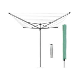 Uscator de rufe rotativ cu 4 brate + cu suport fixare pamant + husa, Brabantia, TopSpinner, 50 m capacitate de uscare, otel, gri metalizat
