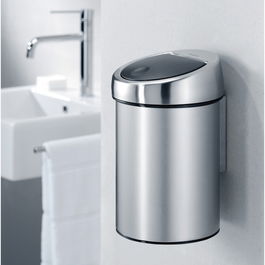 Cos de gunoi cu soft touch, Brabantia, Matt Steel, cu fixare de perete, 3 L, 18.4x18x28 cm, otel, argintiu