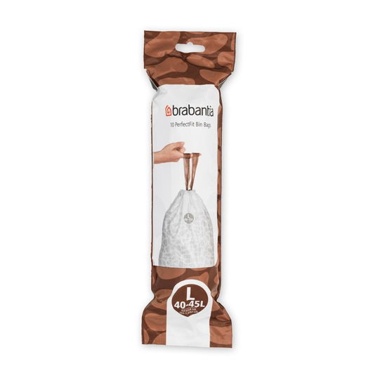Set 10 saci de gunoi, Brabantia, PerfectFit, marimea L, 45 L, nailon, alb