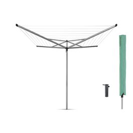 Uscator de rufe rotativ cu 4 brate + cu suport fixare pamant, Brabantia, Essential Metallic, 40 m capacitate de uscare, otel, gri