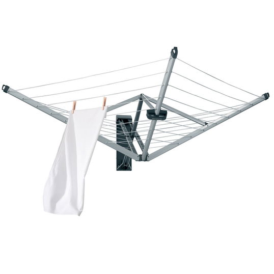Uscator rufe cu montare pe perete + husa de protectie, Brabantia, WallFix, 24 m capacitate de uscare, cu fixare pe perete, otel, gri metalizat