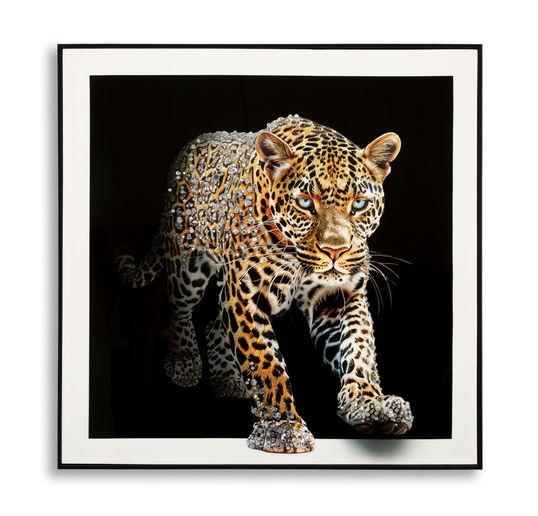 Tablou decorativ Jaguar -A, Mauro Ferretti, 82x82 cm, lemn de pin/canvas pictat si lacuit, multicolor