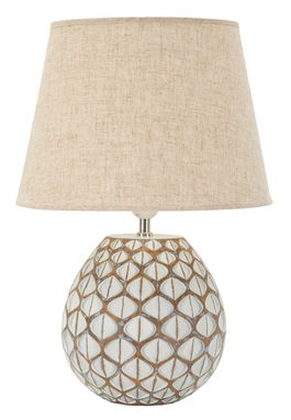 Lampa de masa Tibet, Mauro Ferretti, 1 x E27, 40W, 35x52 cm, polirasina/fier/textil, alb antic