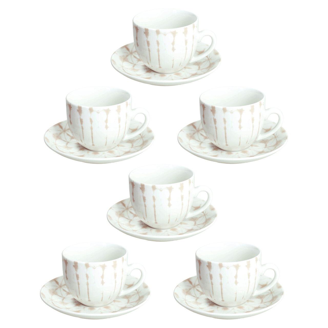 Set 6 cesti de ceai cu farfurie Madison Mallorca, Tognana, 200 ml, portelan, alb/bej