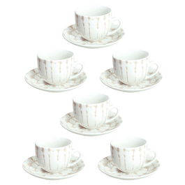 Set 6 cesti de ceai cu farfurie Madison Mallorca, Tognana, 200 ml, portelan, alb/bej