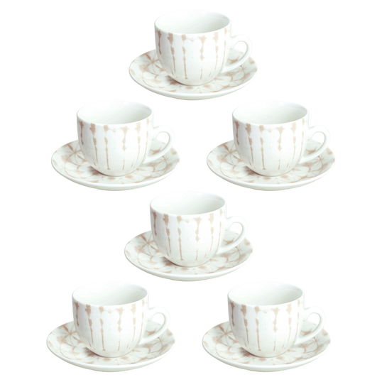 Set 6 cesti de ceai cu farfurie Madison Mallorca, Tognana, 200 ml, portelan, alb/bej