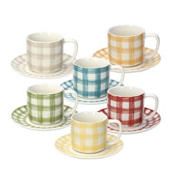 Set 6 cesti de ceai cu farfurie Ivy Caledonia, Tognana, 220 ml, New Bone China, multicolor