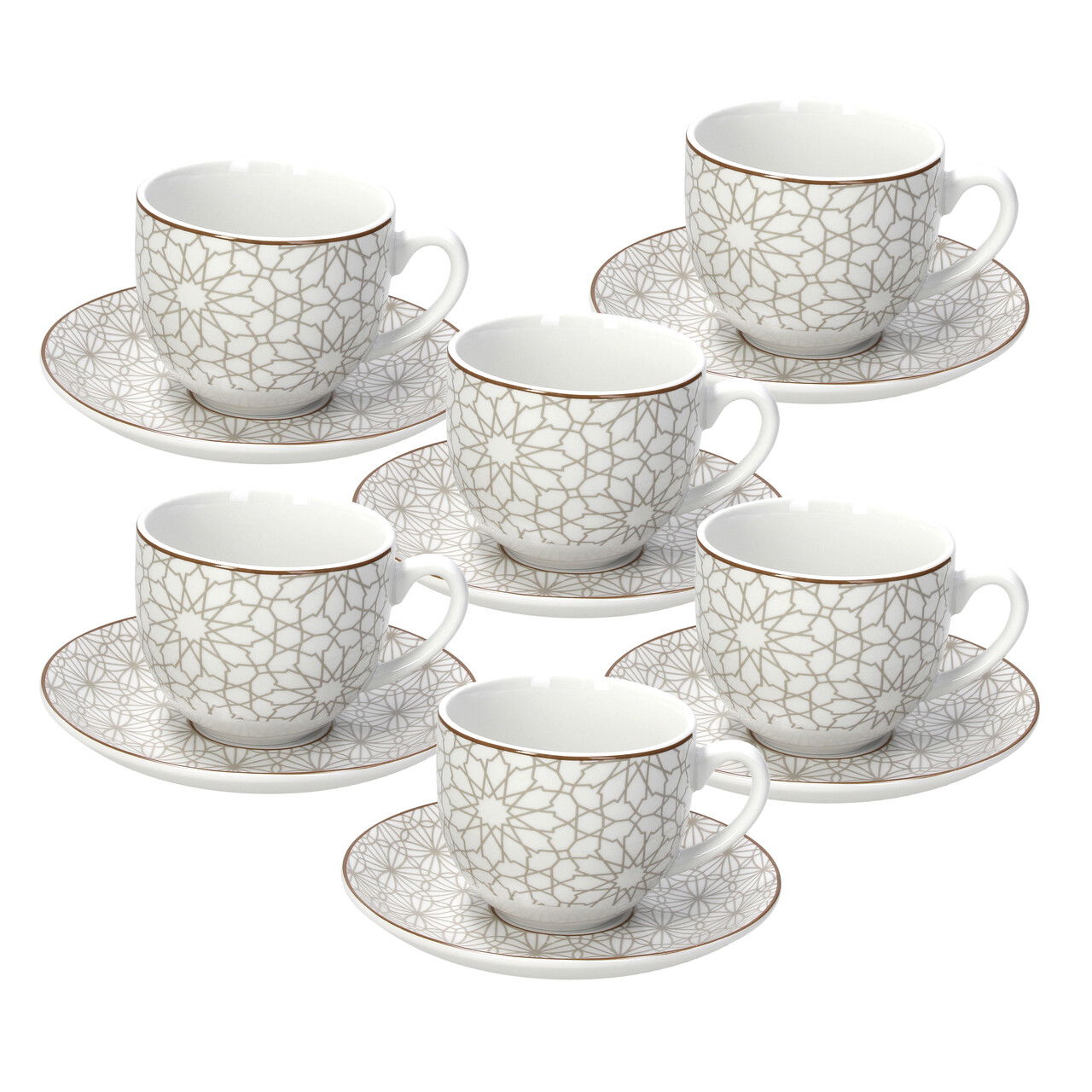 Set 6 cesti de ceai cu farfurie Madison Habana, Tognana, 250 ml, portelan, multicolor