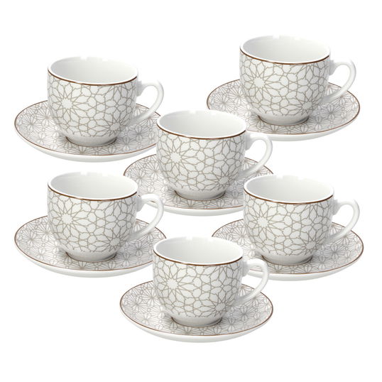 Set 6 cesti de ceai cu farfurie Madison Habana, Tognana, 250 ml, portelan, multicolor